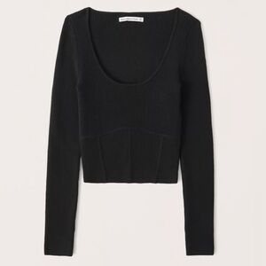Abercrombie & Fitch Black Ribbed Scoopneck Corset Long Sleeve Top Size XS NWOT